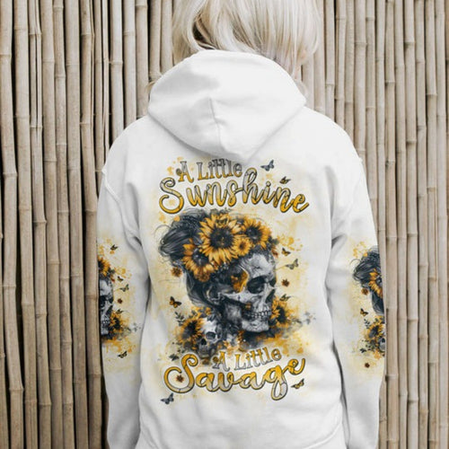 A Little Sunshine A Little Savage Skull Sunflower Hoodie Perfect Mother’s Day Hoodie Skull Gifts For Men