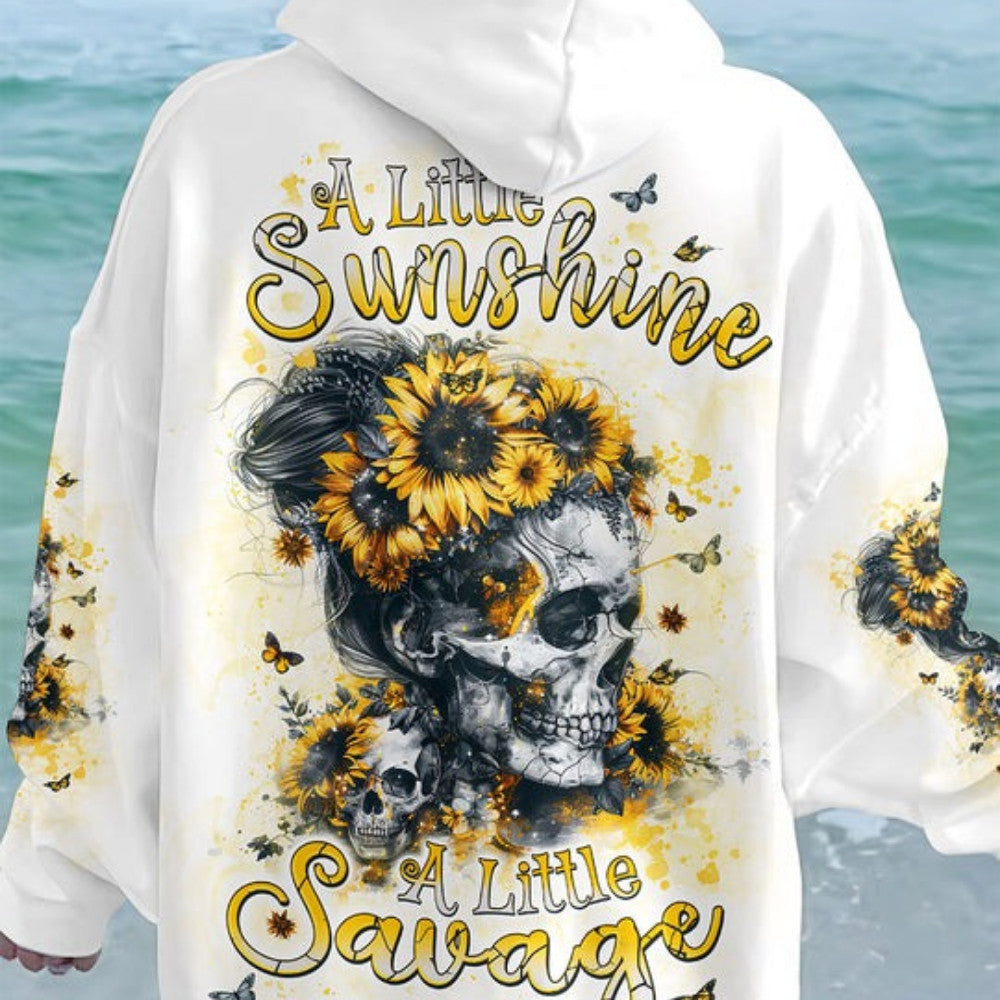 A Little Sunshine A Little Savage Skull Sunflower Hoodie Perfect Mother’s Day Hoodie Skull Gifts For Men